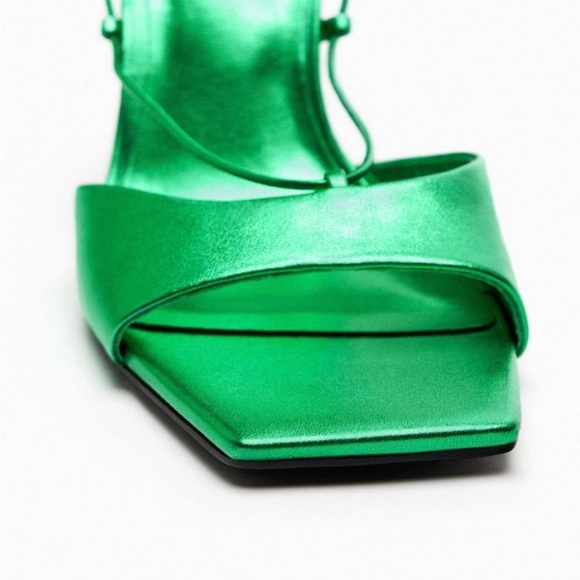 ZARA METALLIC LACE UP 100% LEATHER SANDALS - Picture 10 of 11